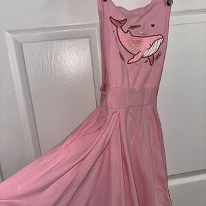 Pink pinafore with Embroidered Whale Design